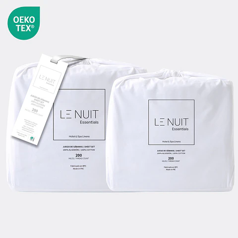 2 Sábanas 1,5 Plazas 100% Algodón 200 Hilos Essentials Liso Blanco
