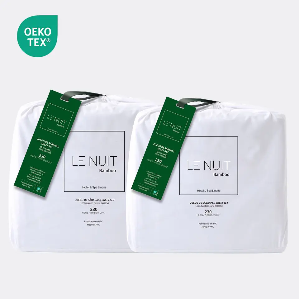 2 Sábanas 1,5 Plazas 100% Bambú 230 Hilos Essentials Liso Blanco 1