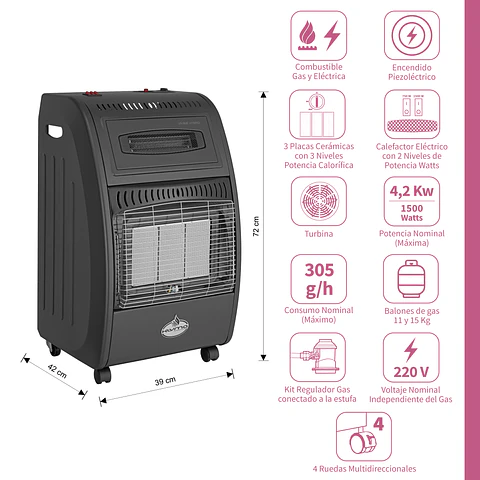 Estufa a Gas Hibrida 15 Kg 4.2Kw 1500W VARME HYBRID Black