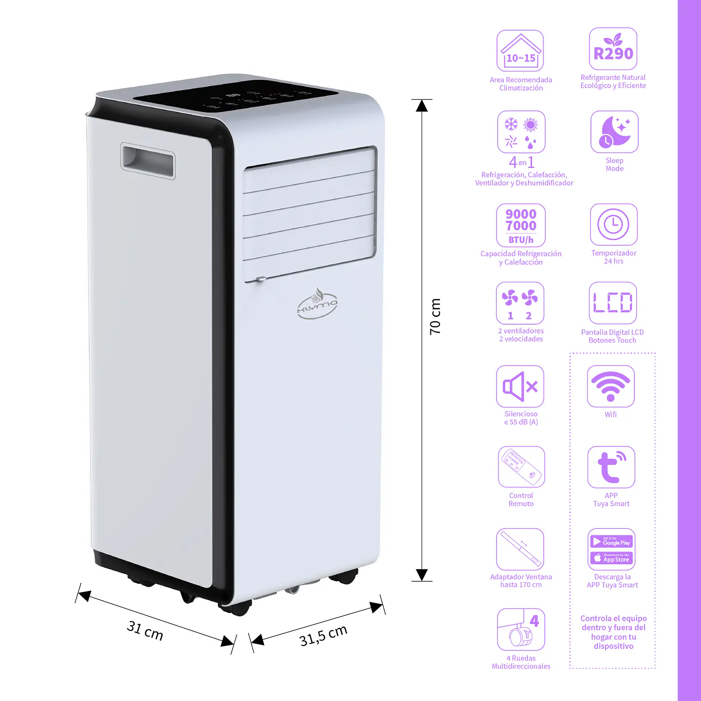 Aire Acondicionado Portátil FRIO-CALOR Wifi 9000 BTU ꓘÖLD 9wf PRO White 2
