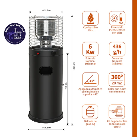 Estufa a Gas Exterior CILDRO ELW  Black 106  + Funda Terraza Patio Jardín