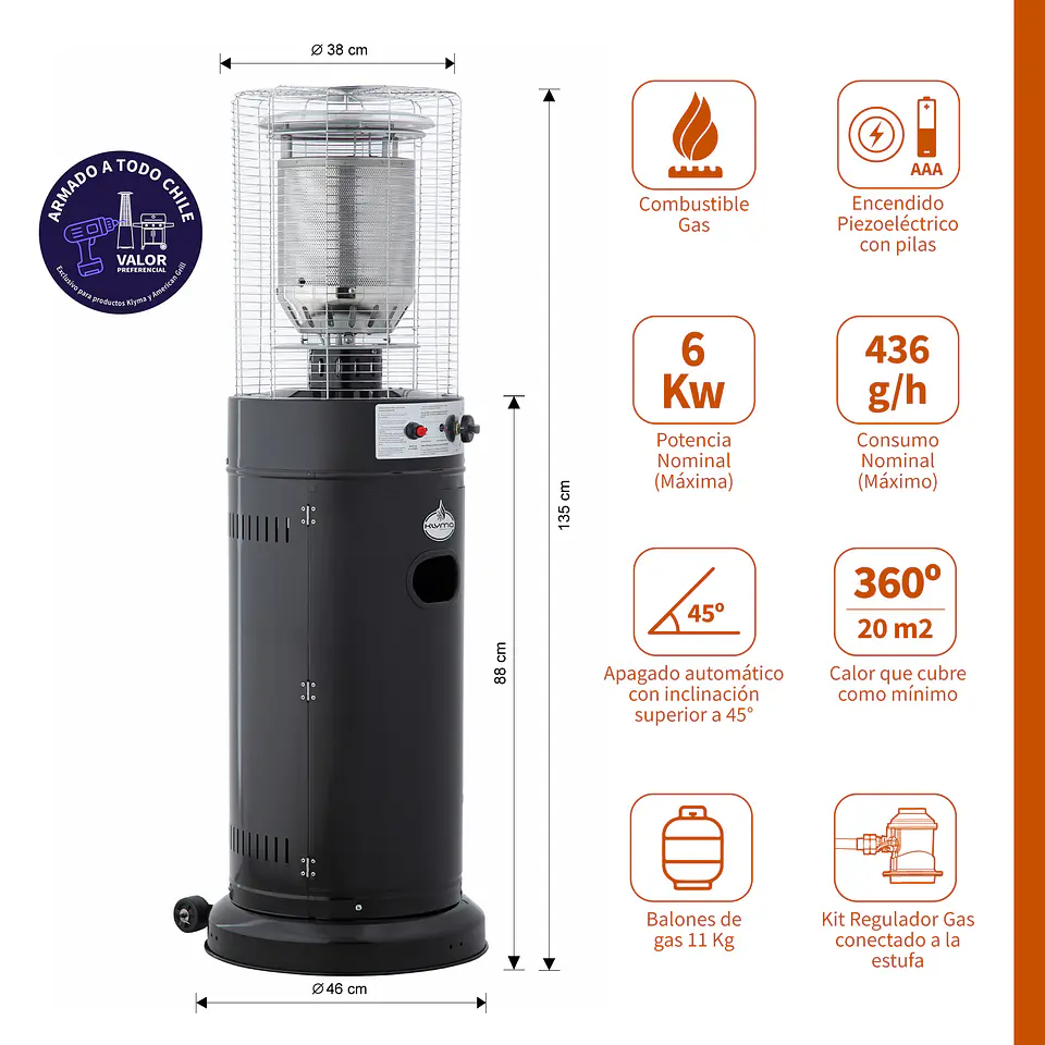 Estufa a Gas Exterior CILDRO LW  1.35 Black + Funda Terraza Patio Jardín 2