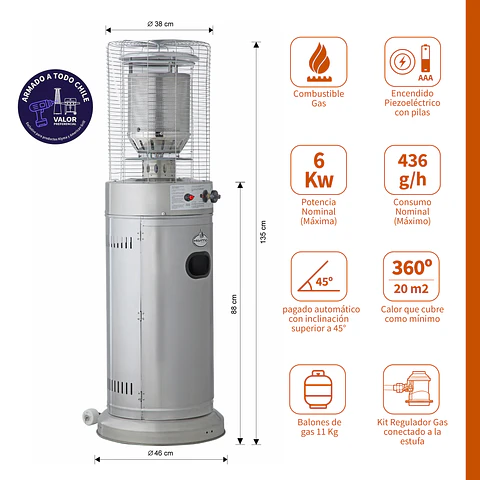 Estufa a Gas Exterior CILDRO LW  Inox + Funda Terraza Patio Jardín