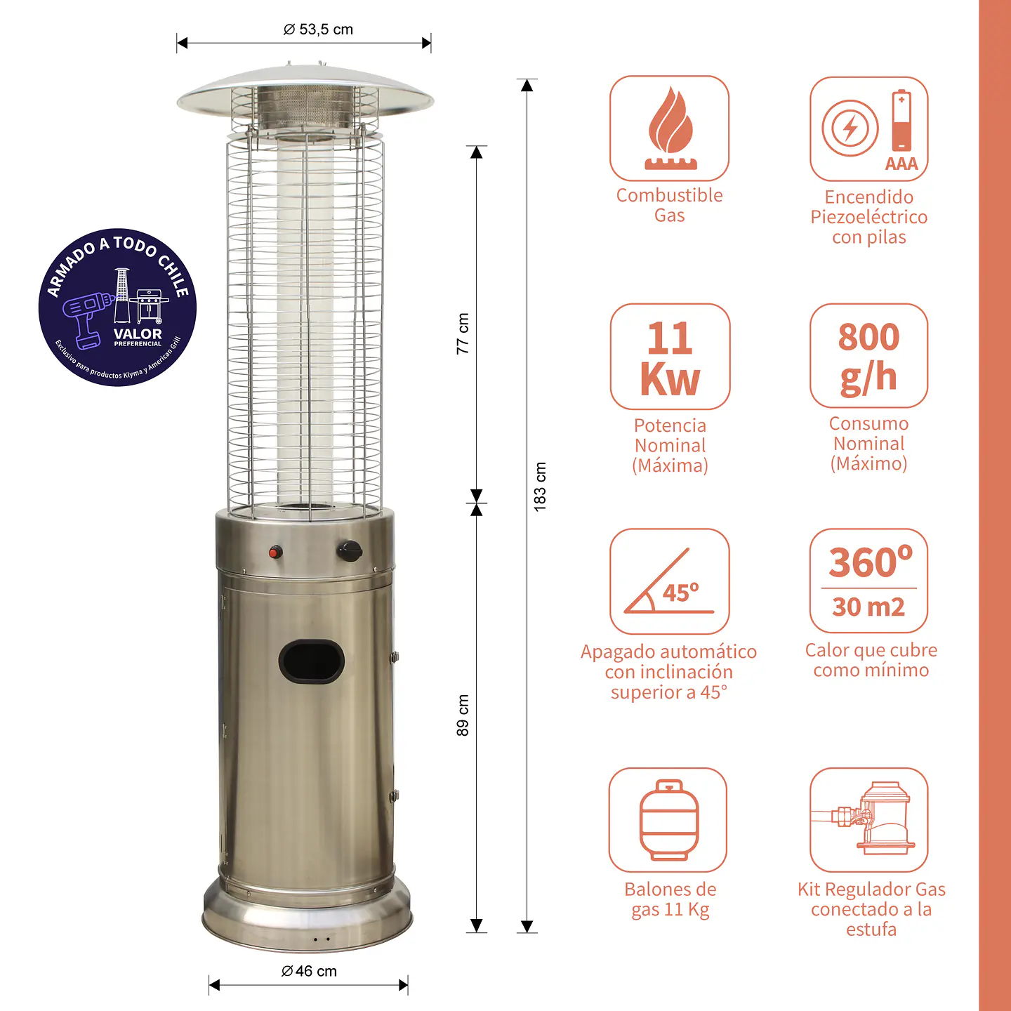 Estufa a Gas Exterior TUB  Inox + Funda Terraza Patio Jardín 2