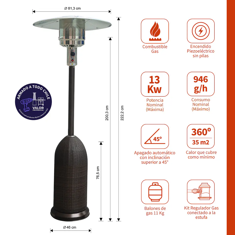 Estufa a Gas Exterior SETAX Rattan BLT + Funda Terraza Patio Jardín 2