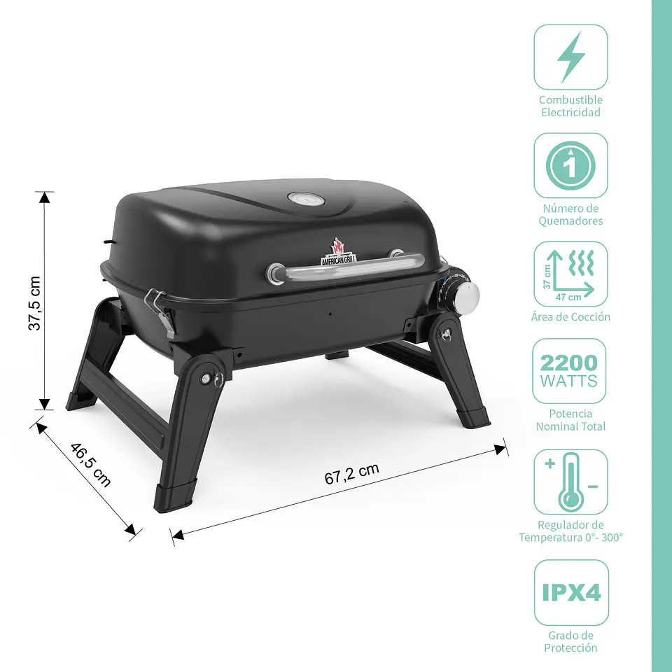 Parrilla Exterior - Interior Eléctrica E1B Aspen Black con Carro + Funda XS 2