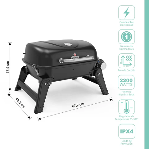 Parrilla Exterior - Interior Electrica E1B Aspen Black con Carro 
