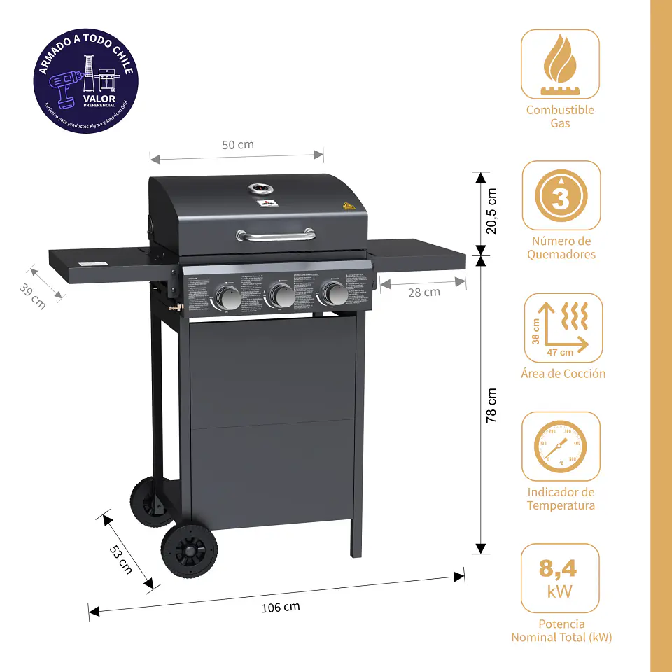 Parrilla a Gas American Grill Phoenix 3B Black 3 Quemadores 6