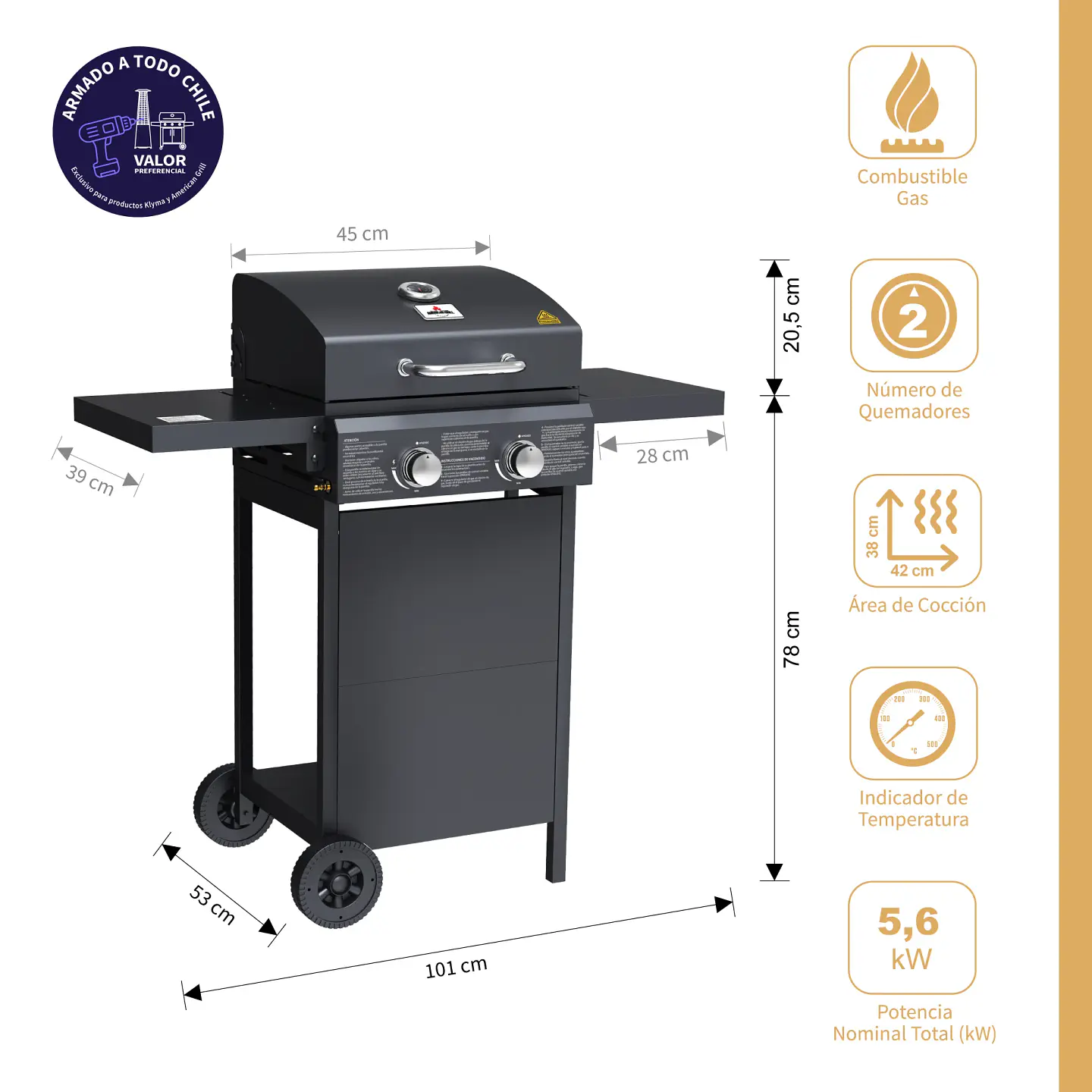 Parrilla a Gas American Grill Dallas 2B Black 2 Quemadores 6