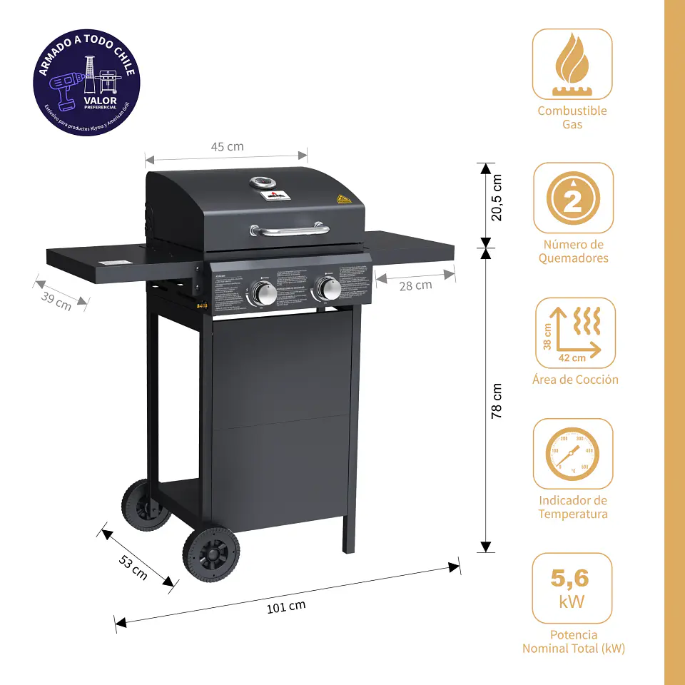 Parrilla a Gas American Grill Dallas 2B Black 2 Quemadores 6