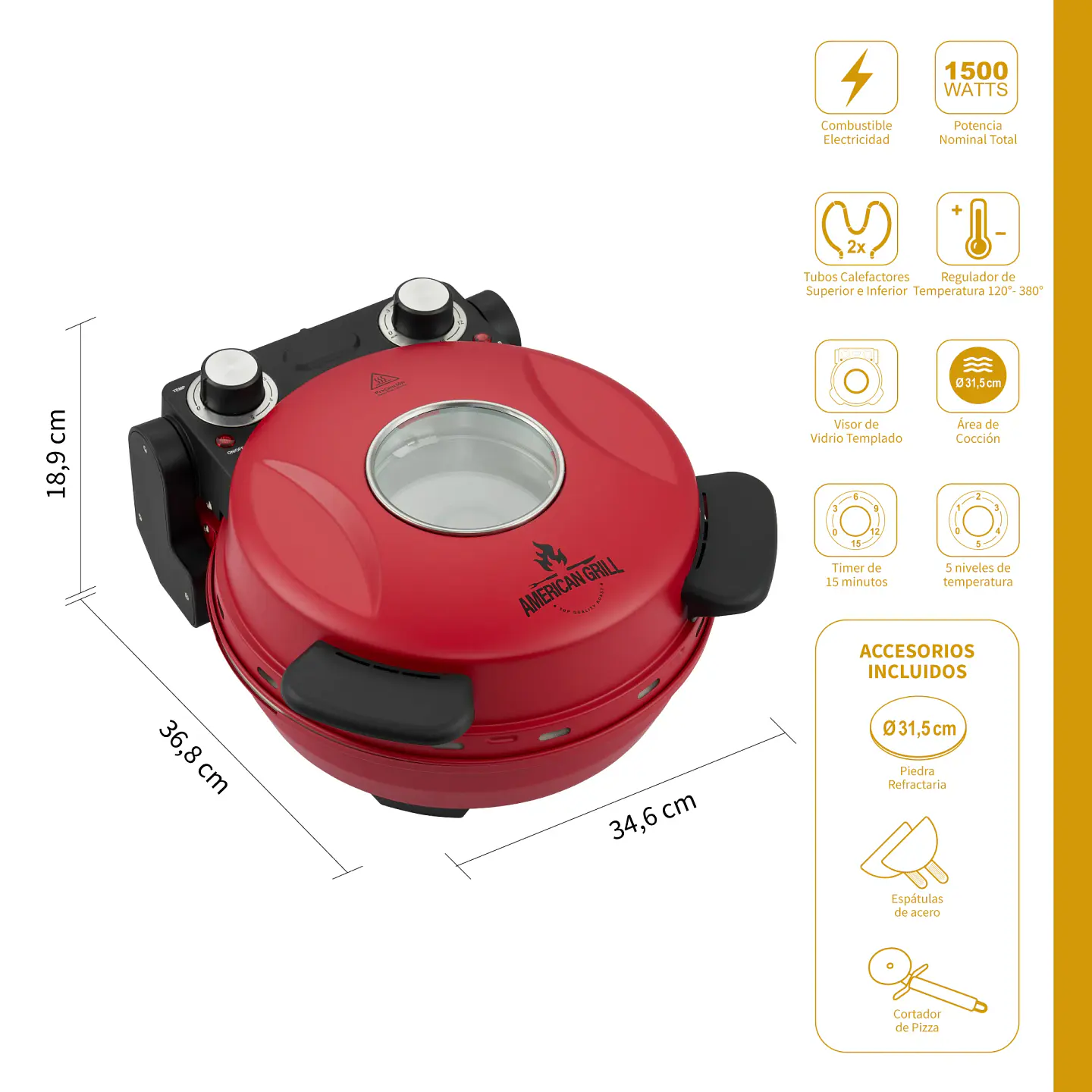 Horno para Pizza Eléctrico American Grill Roma Red 1500 W 8
