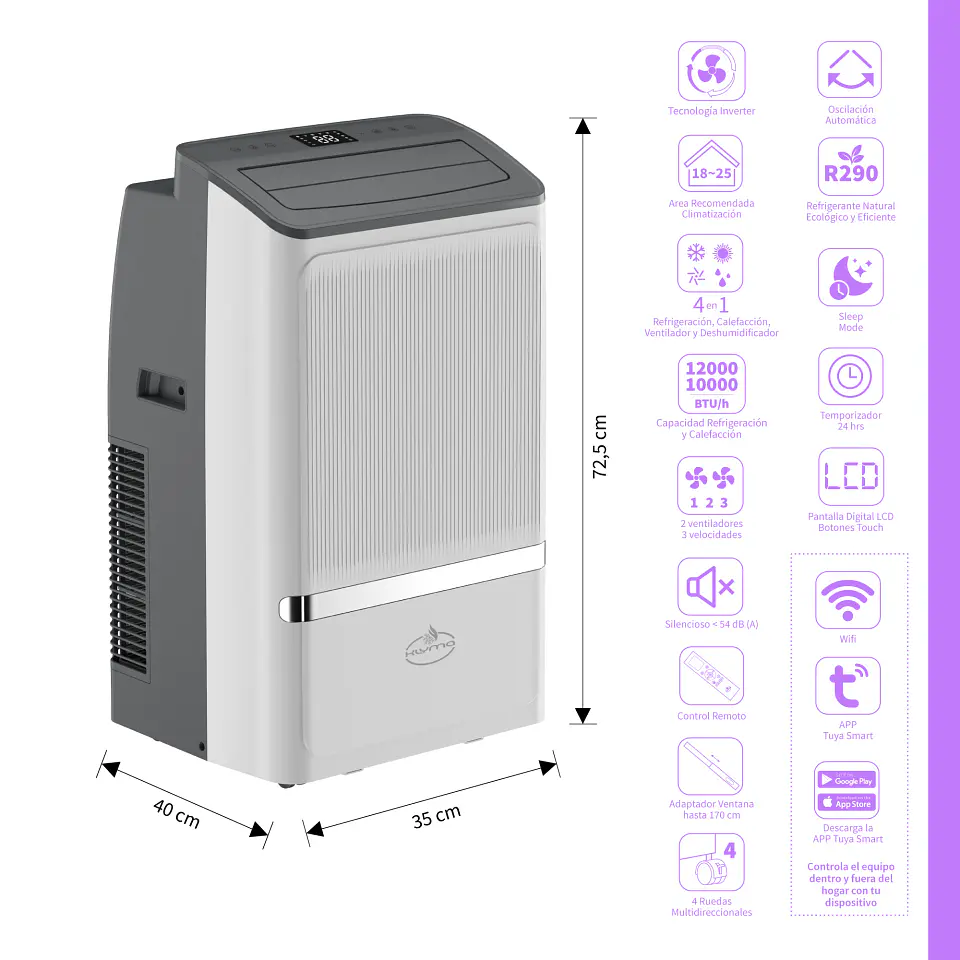 Aire Acondicionado Portátil Klyma KÖLD 12wf PRO INV White 12000 BTU Frío/Calor WiFi 3