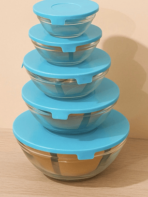 Set Bowls Metálicos + Set bowls de vidrio 