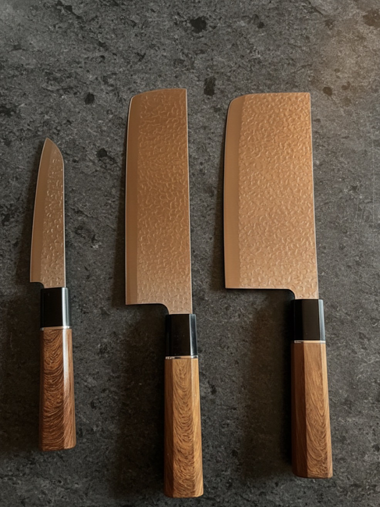 Set de 3 cuchillos estilo Japonés Mango Madera 1