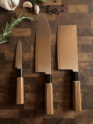 Set de 3 cuchillos estilo Japonés Mango Madera