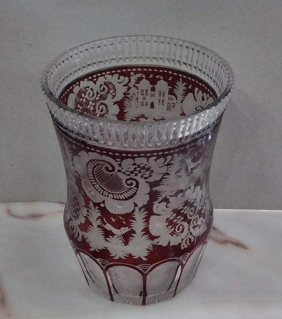 Vaso em cristal rubi overlay  5