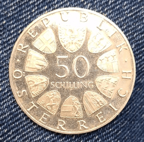 Moeda 50 schillings, Austria,  1974