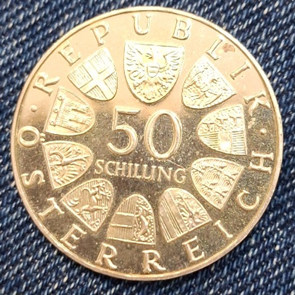Moeda 50 schillings, Austria,  1970 2