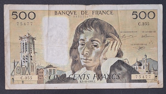 Nota de 500 Francos franceses 1991