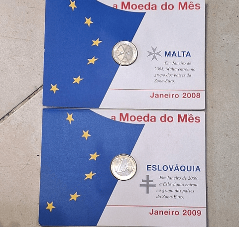 Moeda de 1 euro de Malta e Eslováquia 