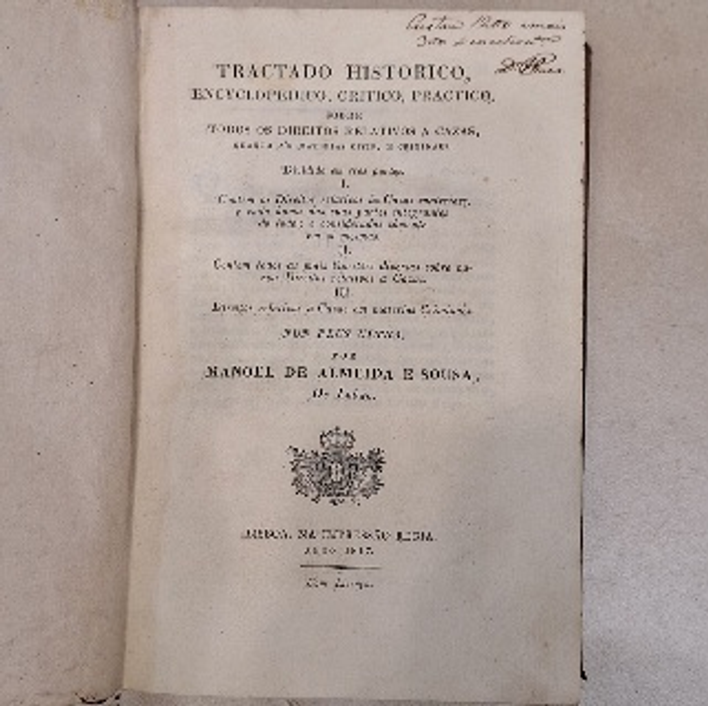 Livro, Tractado Histórico, De Lobão,  1817 1