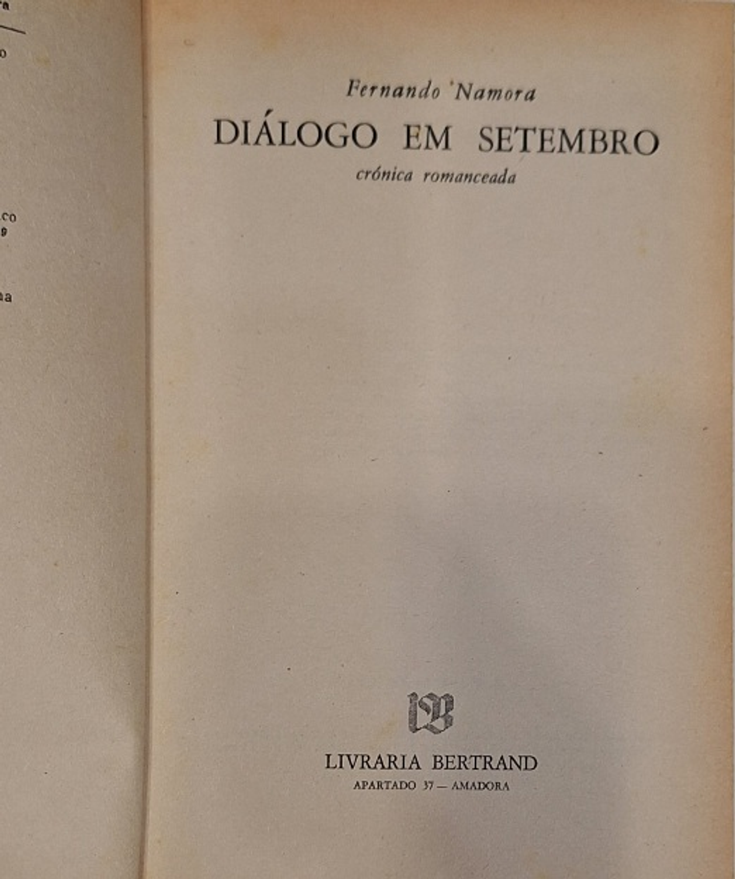 Livro,  Diálogo em Setembro  - Fernando Namora  2