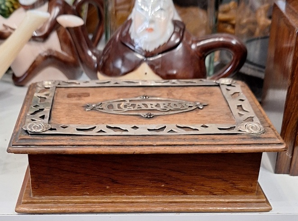 Caixa Cigarreira, madeira com prata de lei  2