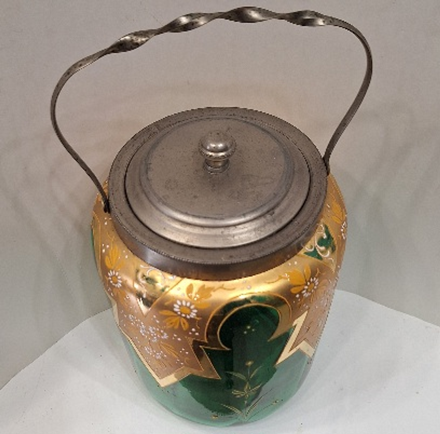 Compoteira vidro verde com metal 2