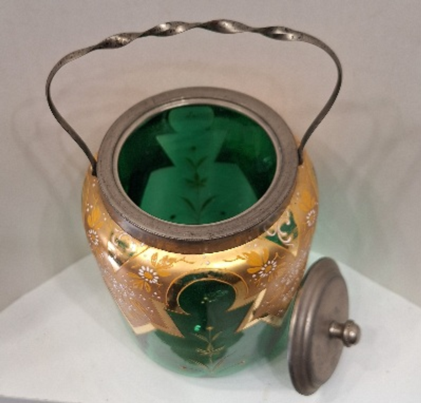 Compoteira vidro verde com metal 3