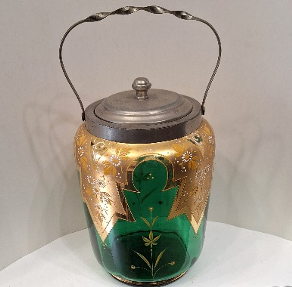 Compoteira vidro verde com metal 1