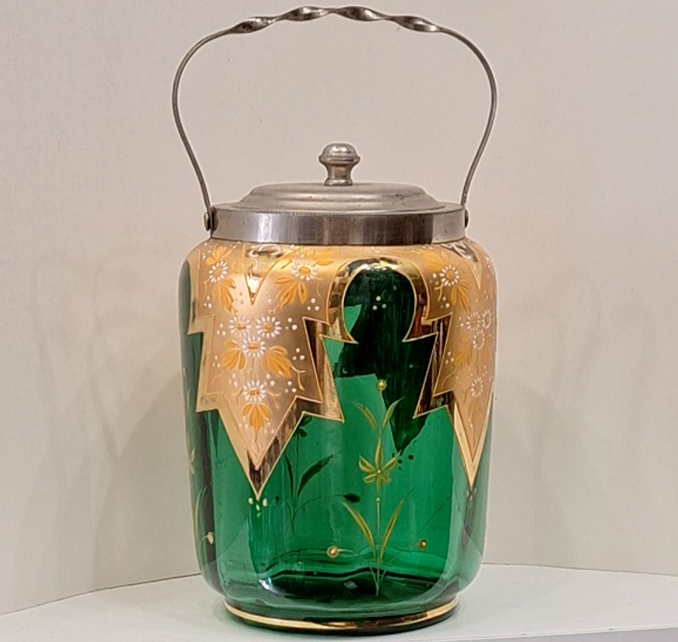 Compoteira vidro verde com metal 4