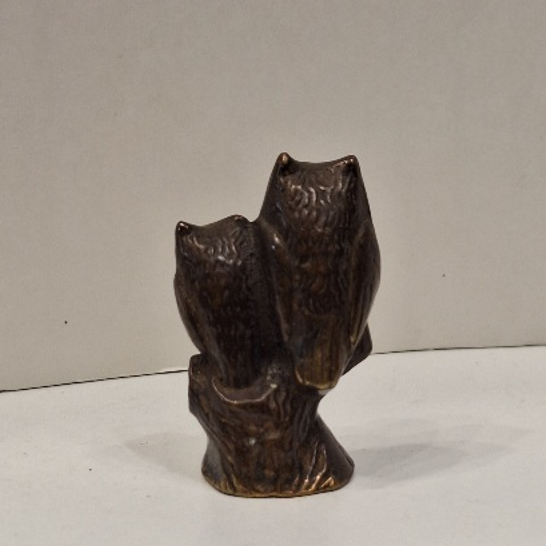 Coruja com filhote em bronze  3