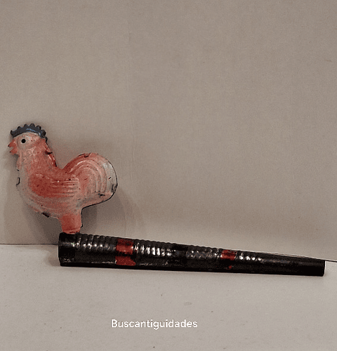 Brinquedo de lata,  gaita/corneta com galo