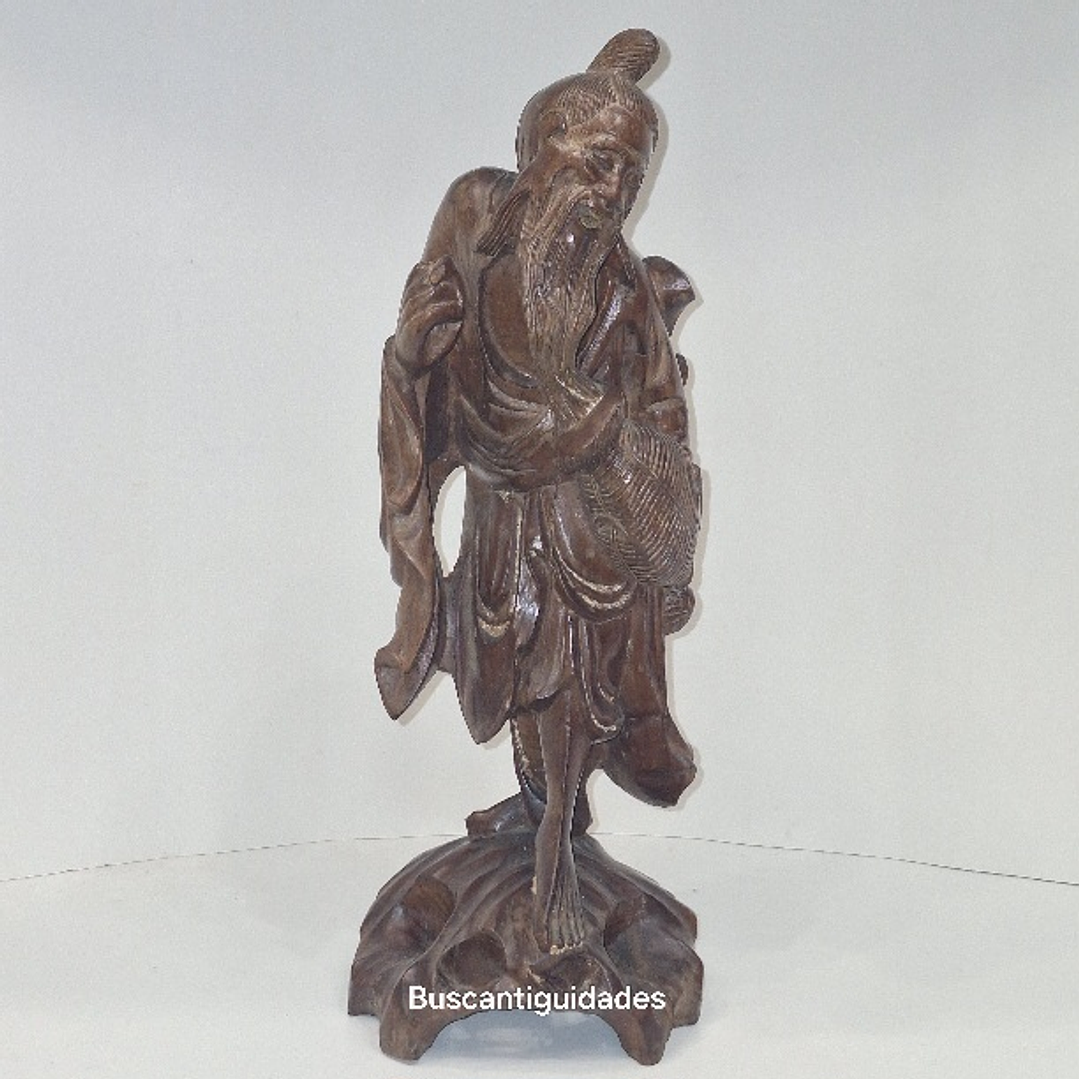 Escultura chinesa, madeira,  pescador  1