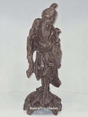 Escultura chinesa, madeira,  pescador 