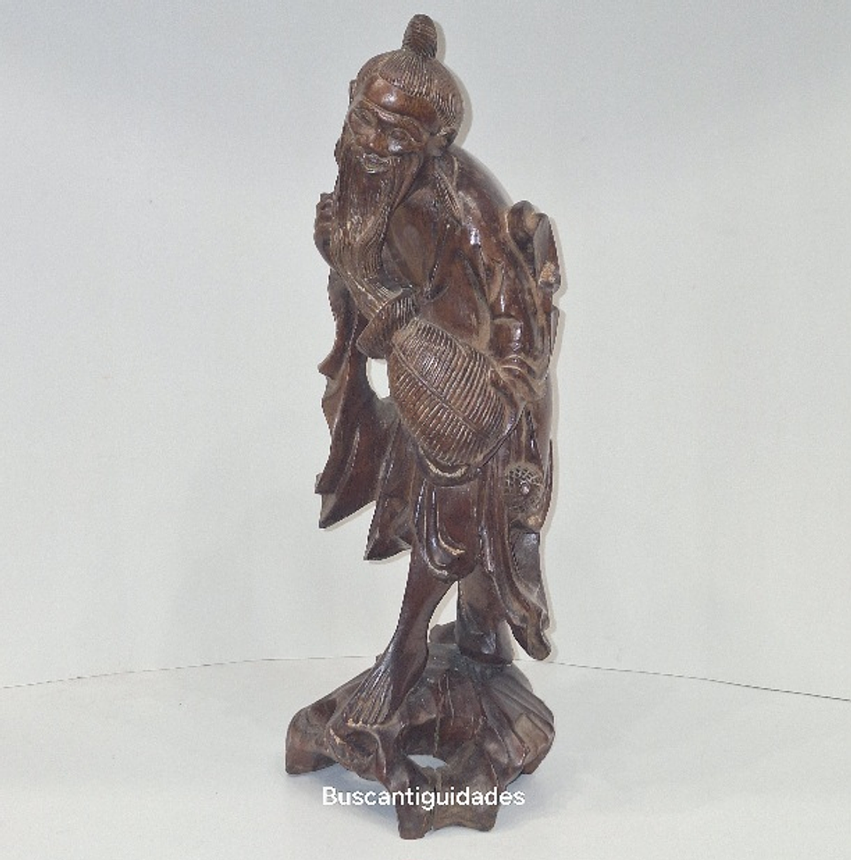 Escultura chinesa, madeira,  pescador  2
