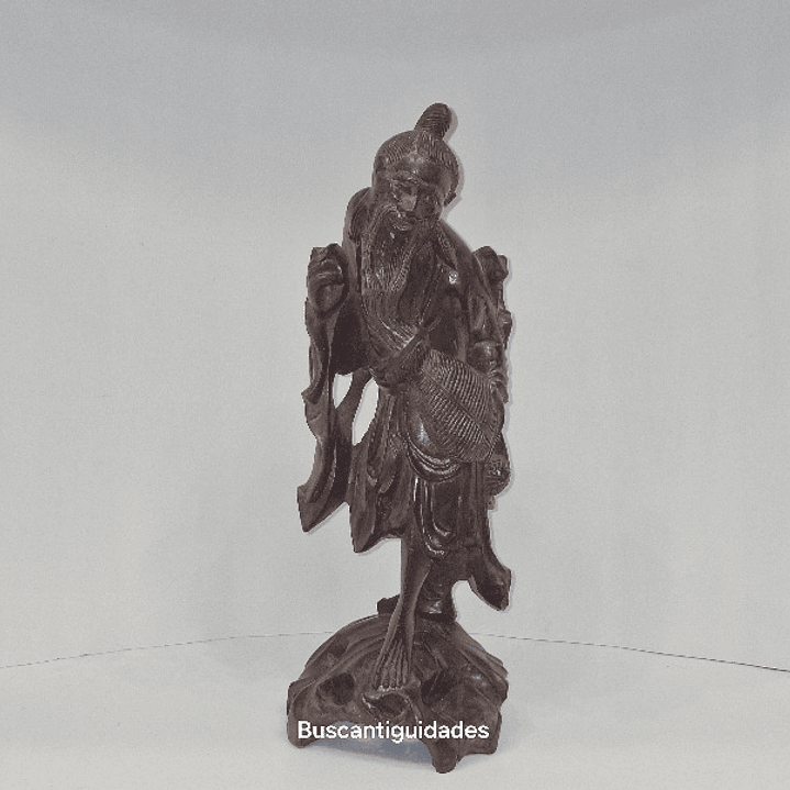 Escultura chinesa, madeira,  pescador  3