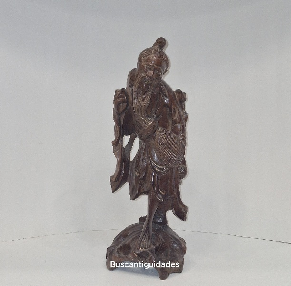 Escultura chinesa, madeira,  pescador  3