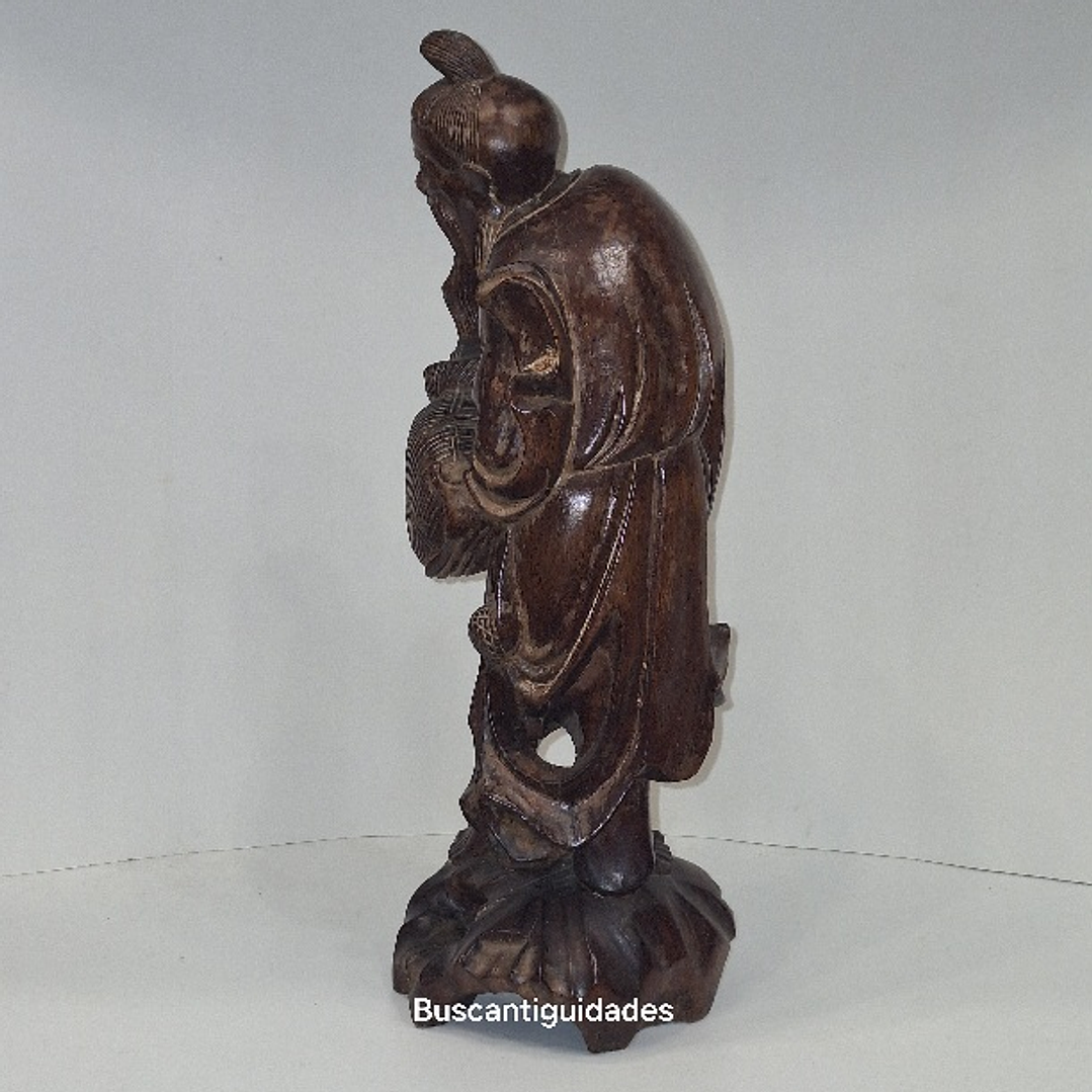 Escultura chinesa, madeira,  pescador  4
