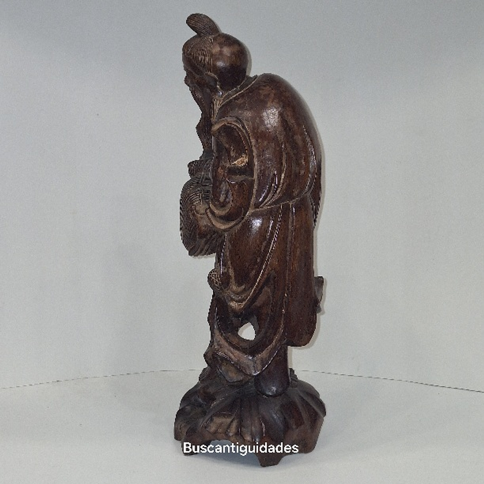 Escultura chinesa, madeira,  pescador  4