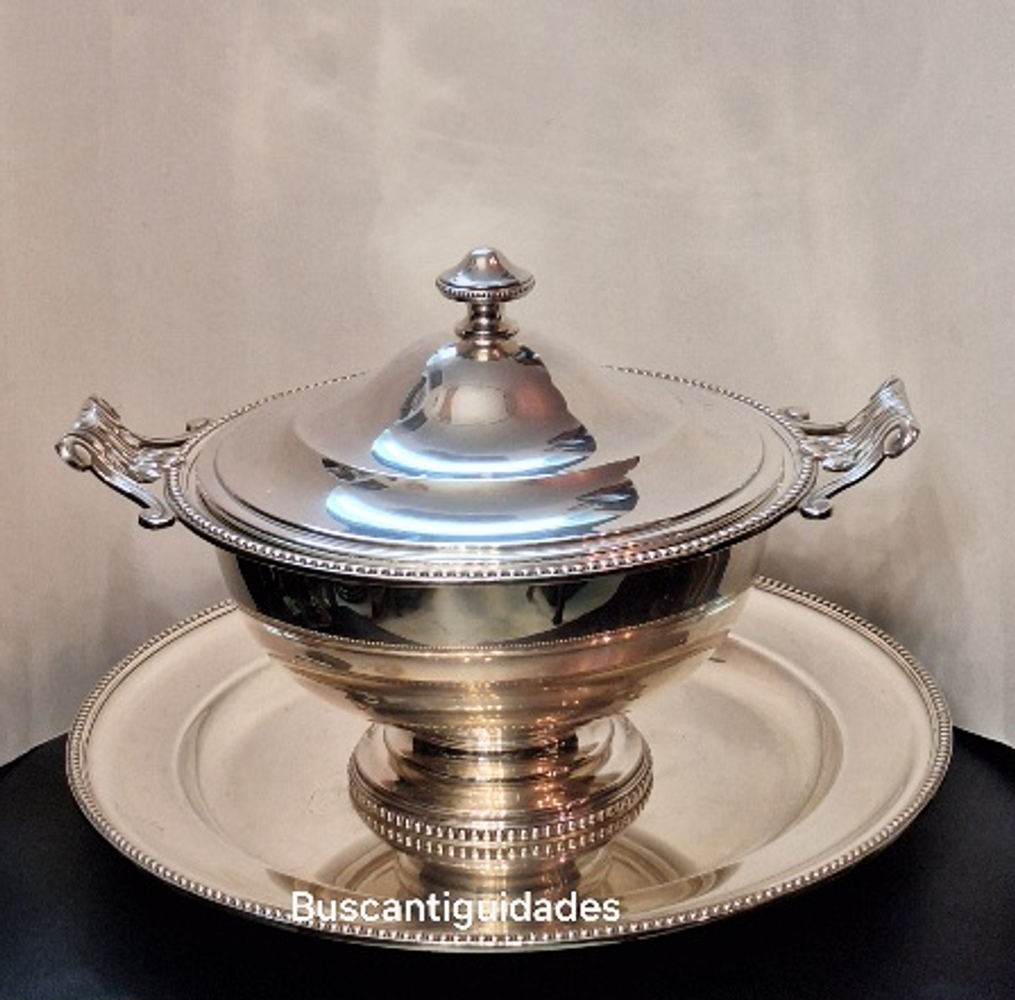 Sopeira com sousplat, metal prateado 1