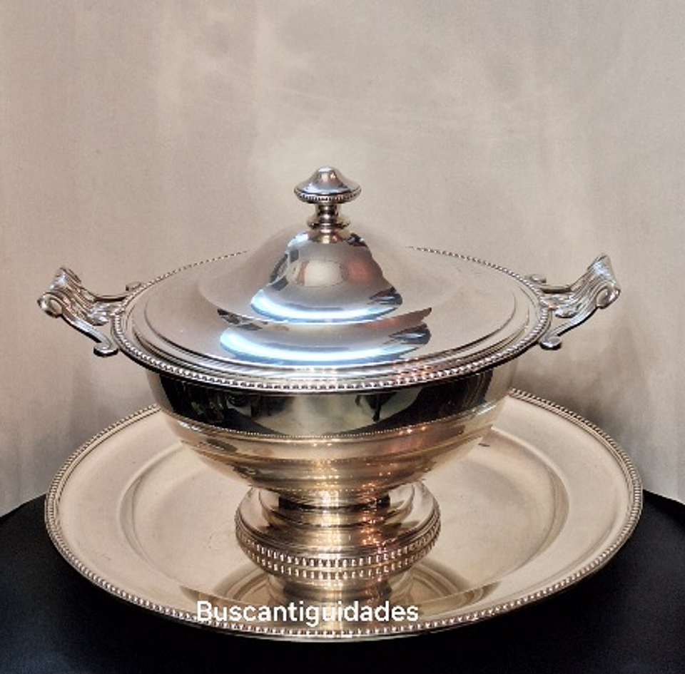 Sopeira com sousplat, metal prateado 1