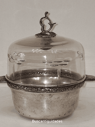 Manteigueira em metal e cristal 