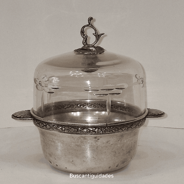 Manteigueira em metal e cristal  1