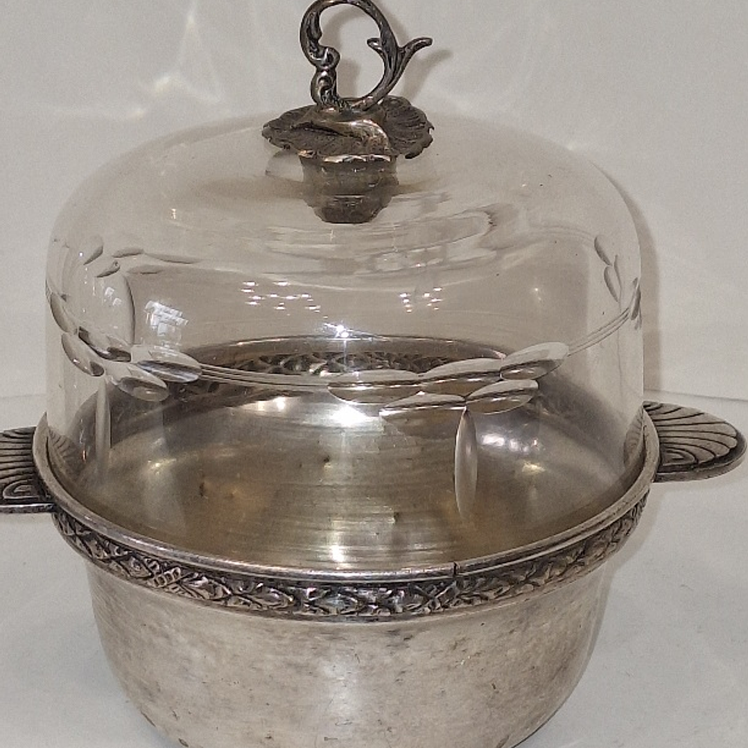 Manteigueira em metal e cristal  2