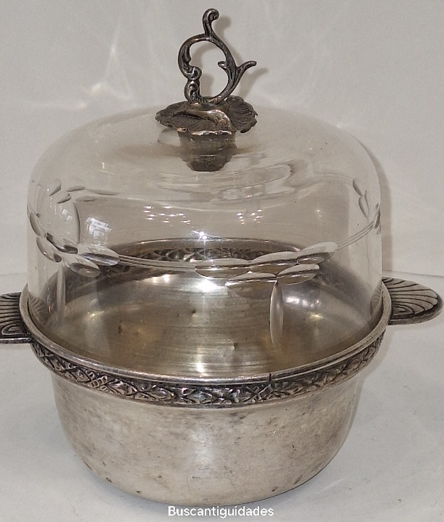 Manteigueira em metal e cristal  2