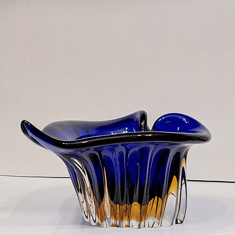 Vaso em cristal Checoslovaco azul Royal 