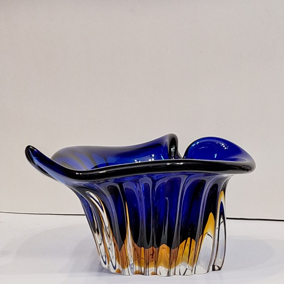 Vaso em cristal Checoslovaco azul Royal  1