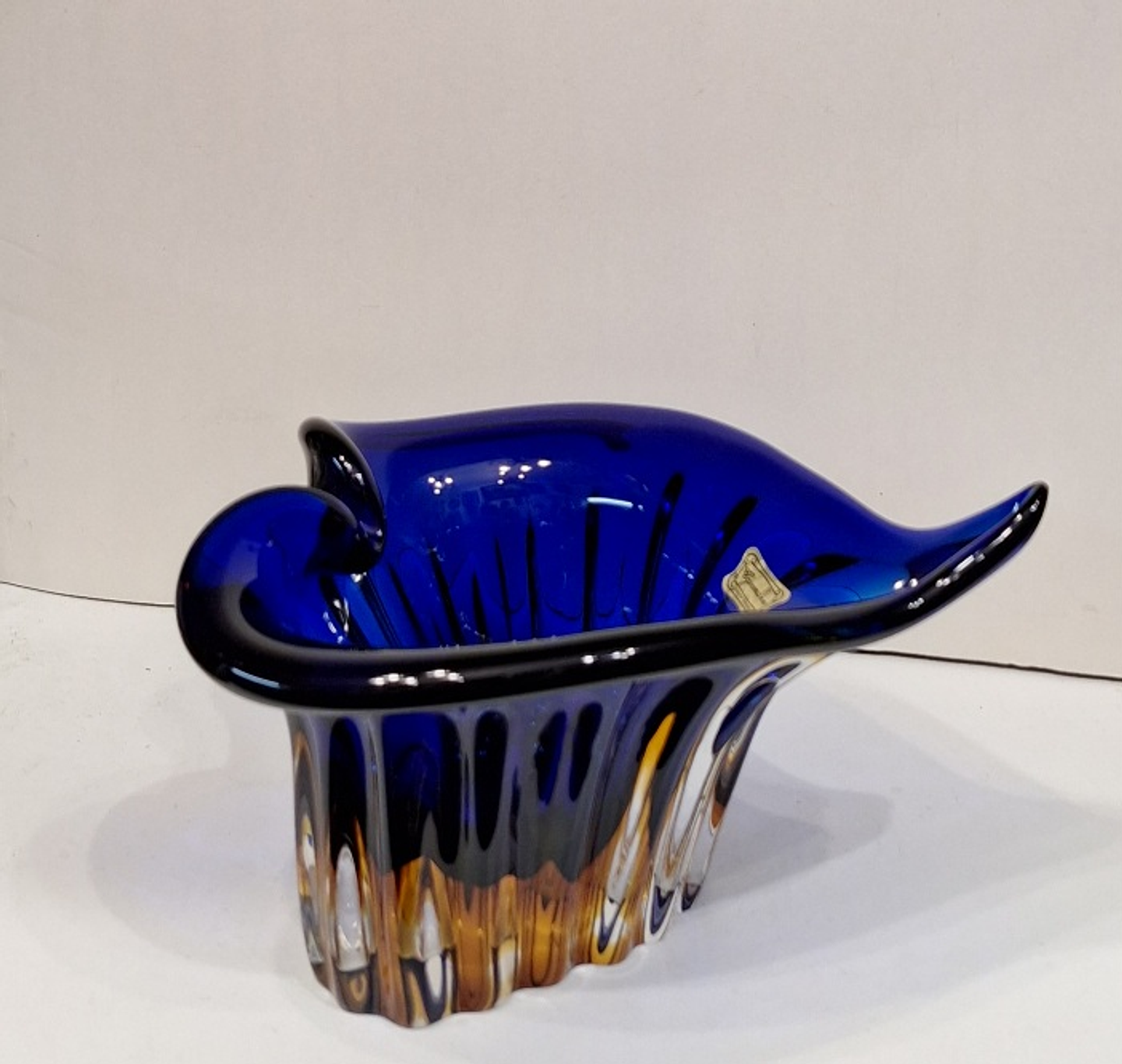 Vaso em cristal Checoslovaco azul Royal  2