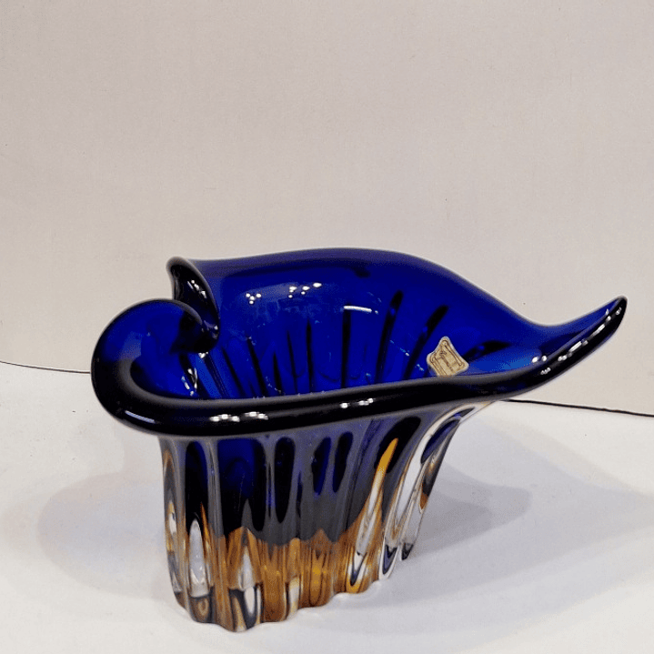 Vaso em cristal Checoslovaco azul Royal  2